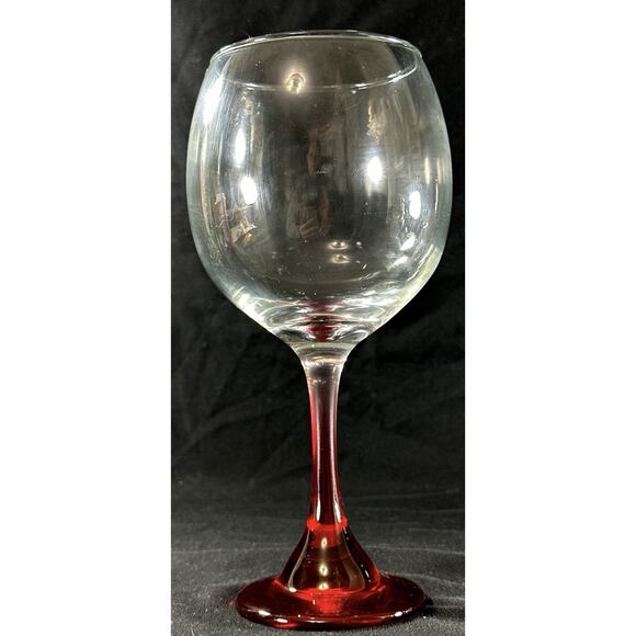 Hand Blown Wine Glass Ruby Red Stem Clear Bowl 8.25” Vintage Goblet - Picture 6 of 7